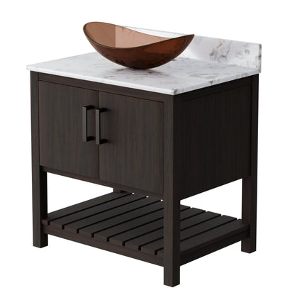 30-inch Novatto bath vanity with café mocha quartz countertop and sink, featuring modern design and sleek finish.