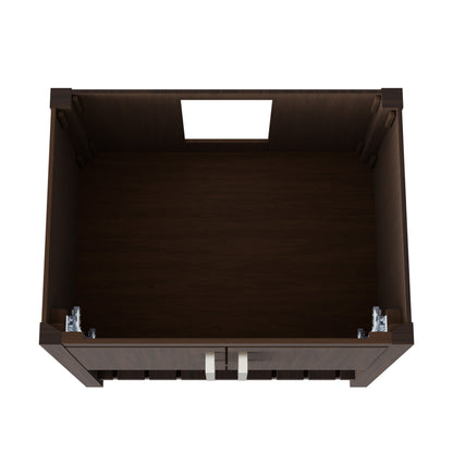 30-inch Café Mocha bath vanity by Novatto, showcasing the wooden finish and sleek design in a modern bathroom setting.