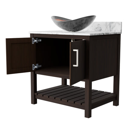 30-inch Novatto bathroom vanity with Carrara white marble countertop and integrated sink, showcasing elegant natural stone details.