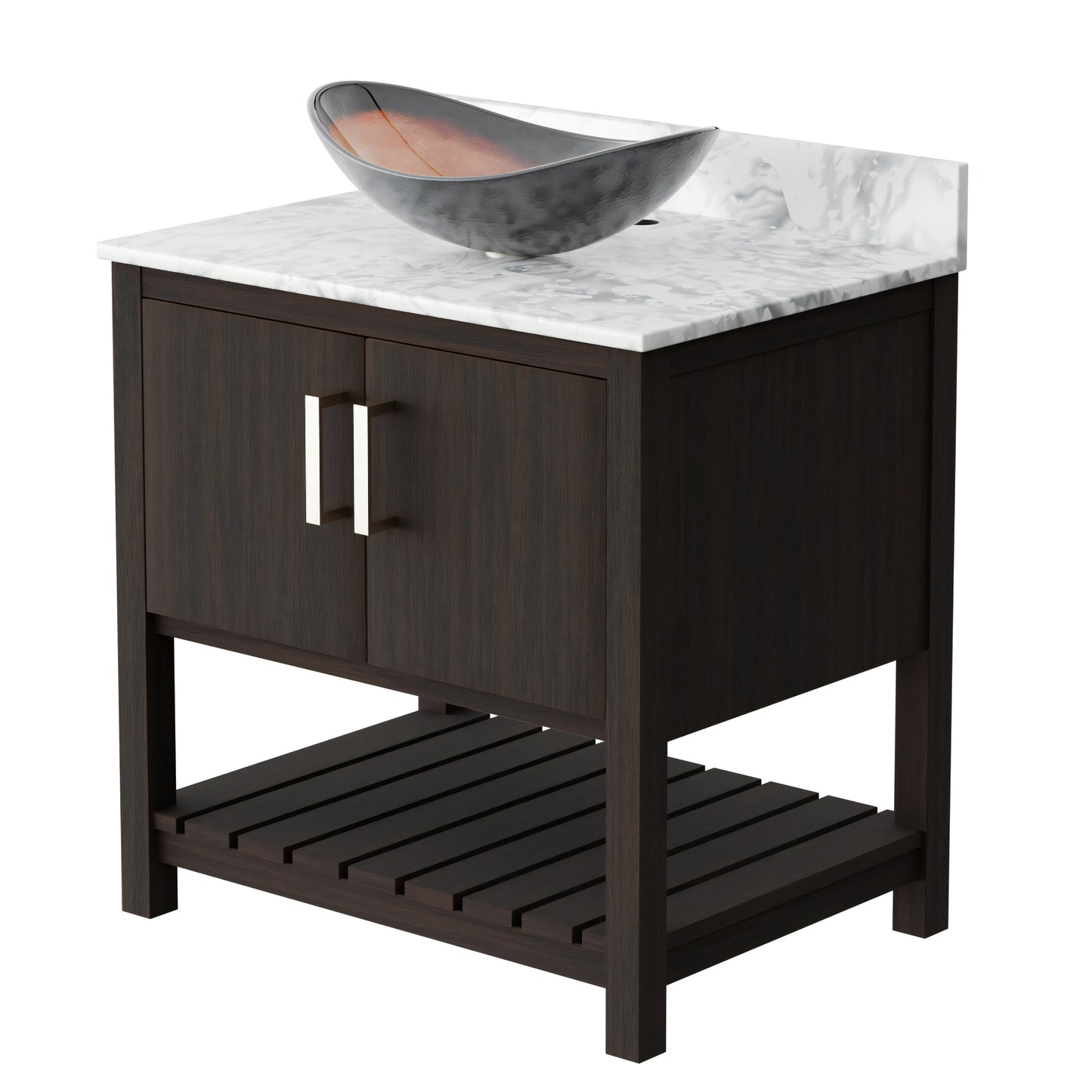 Novatto 30-inch bath vanity with Carrara white marble countertop and sink, showcasing elegant bathroom accessory design.