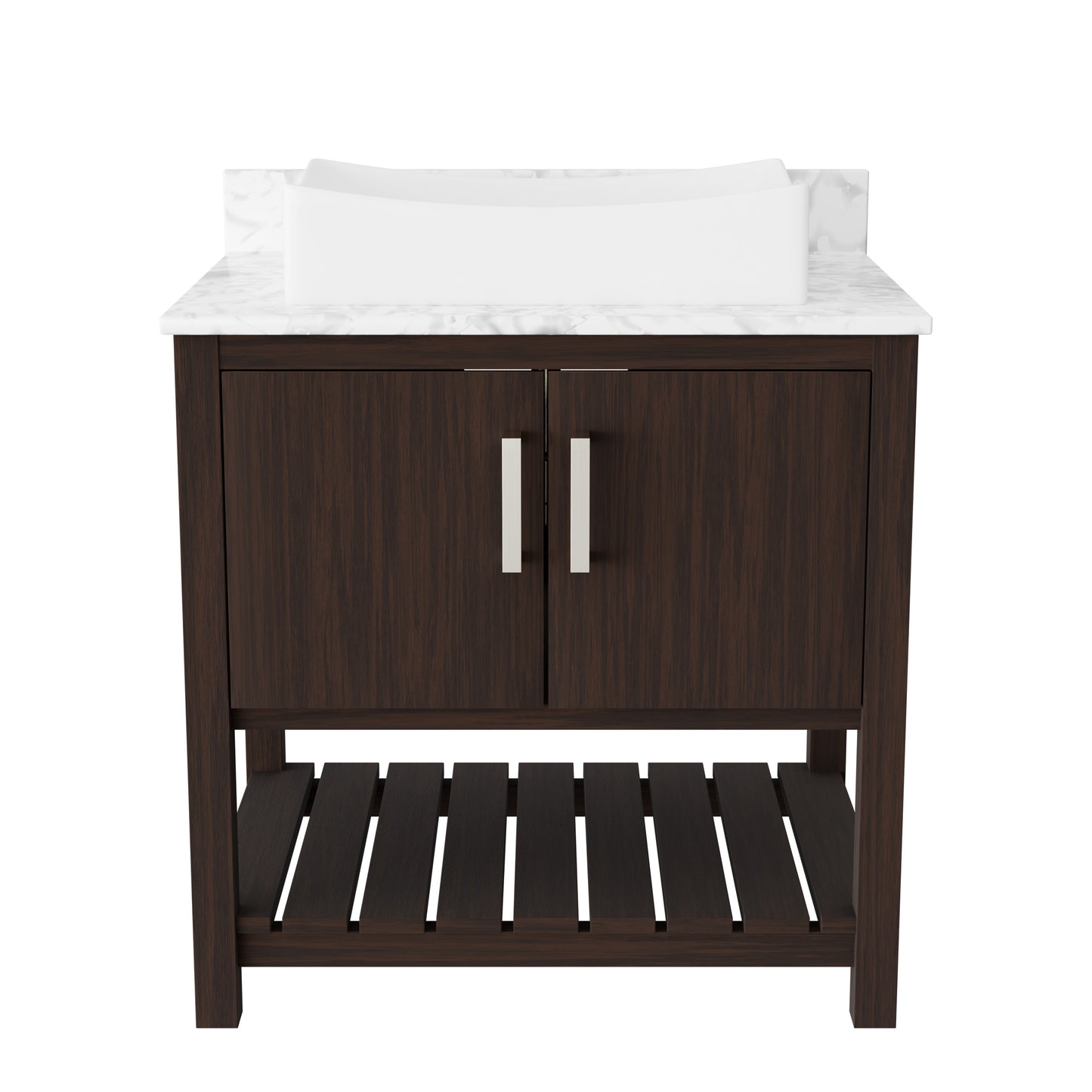 Novatto 30-inch bathroom vanity with Carrara white marble countertop and sink, modern accessory for stylish bathrooms.