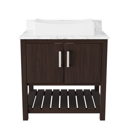 Novatto 30-inch bathroom vanity with Carrara white marble countertop and sink, modern accessory for stylish bathrooms.