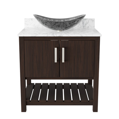 Novatto 30-inch bath vanity with Carrara white marble countertop and sink, showcasing elegant bathroom accessory design.