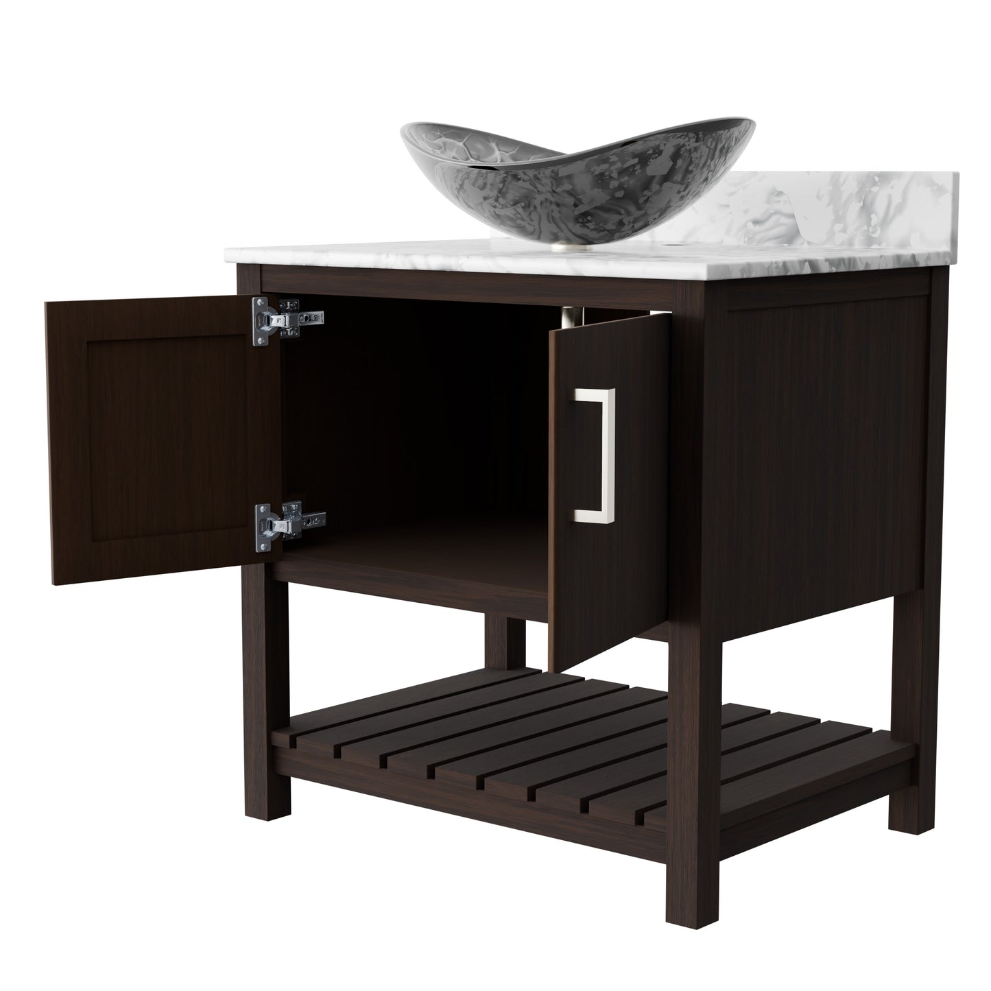 Novatto 30-inch bathroom vanity with Carrara white marble counter and sink, showcasing elegant marble surface and modern design.