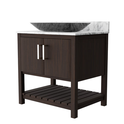30-inch Novatto bath vanity with Carrara white marble countertop and integrated sink, showcasing elegant bathroom accessory design.