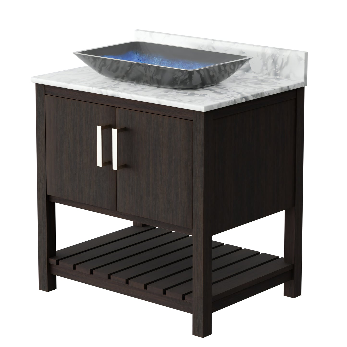 30-inch Novatto bath vanity with Carrara white marble counter and sink, featuring a sleek modern design.