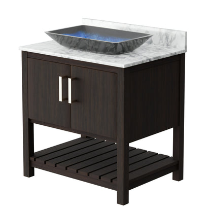 30-inch Novatto bath vanity with Carrara white marble counter and sink, featuring a sleek modern design.