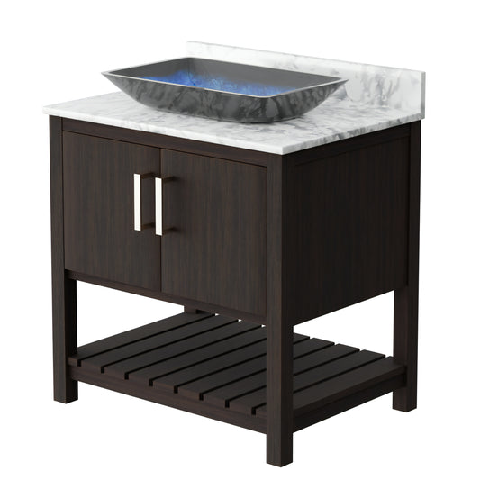 30-inch Novatto bath vanity with Carrara white marble counter and sink, featuring a sleek modern design.