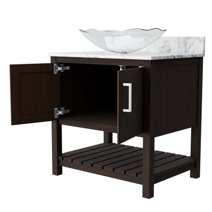 30-inch Novatto bath vanity with Carrara white marble counter and integrated sink, showcasing elegant bathroom accessory design.