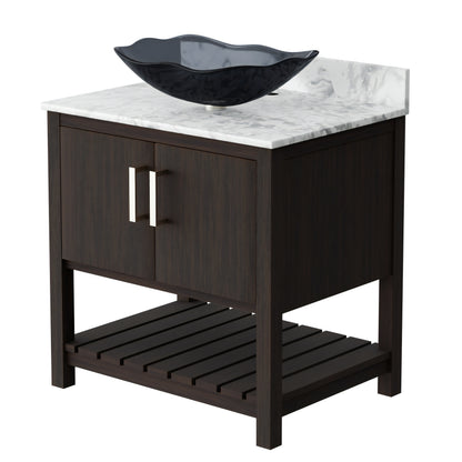 30-inch Novatto bath vanity with Carrara white marble counter and integrated sink, showcasing elegant bathroom accessory design.