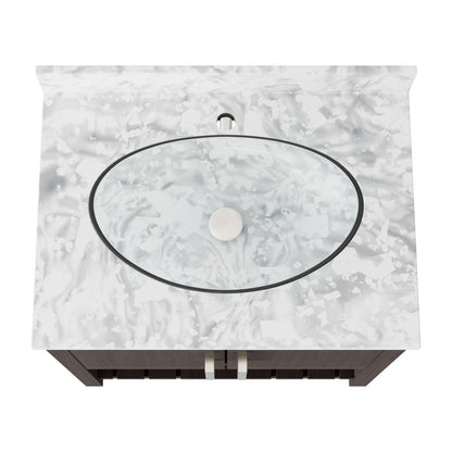 30-inch Novatto bathroom vanity with Carrara white marble counter and sink, featuring sleek modern design and polished finish.