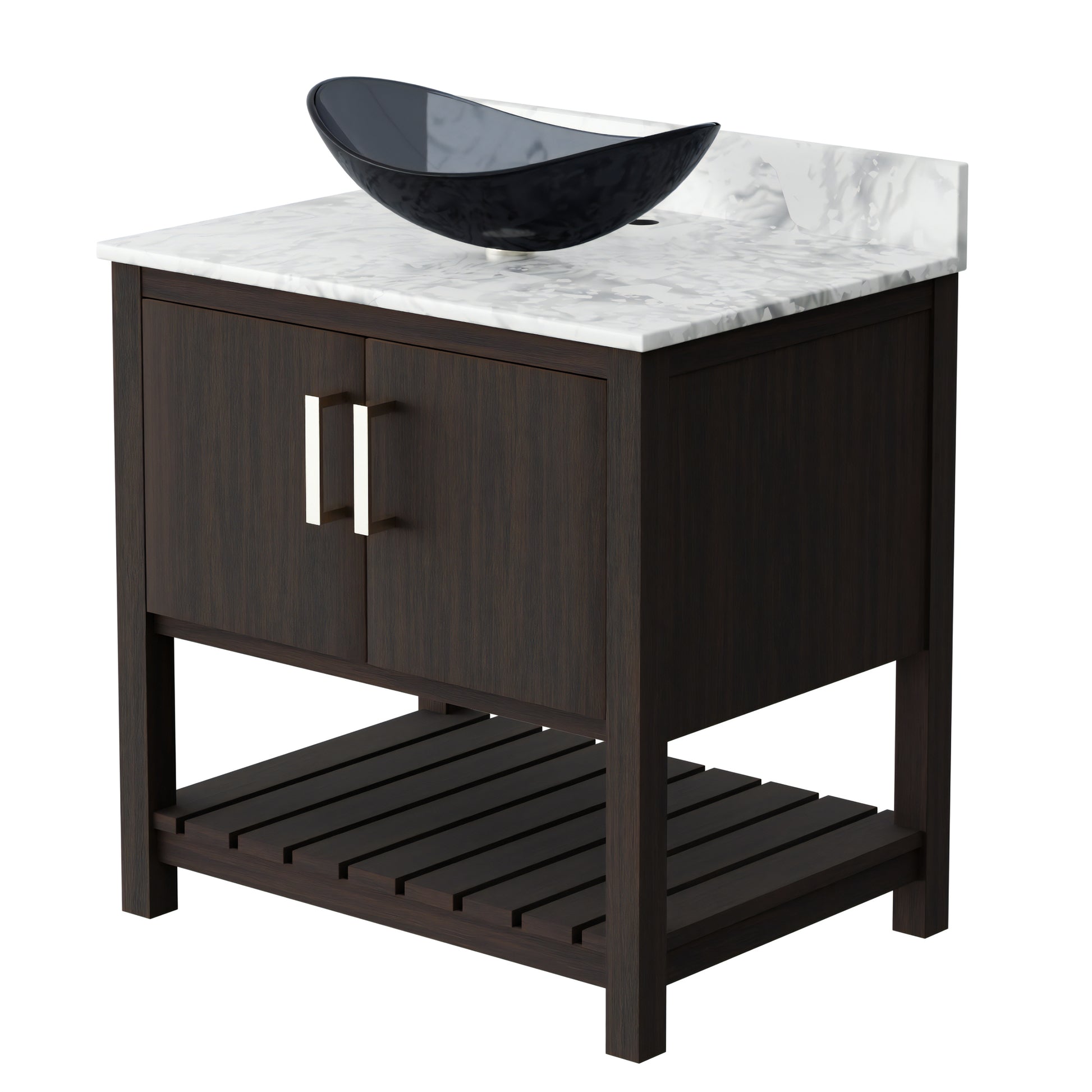 30-inch Novatto bathroom vanity with Carrara white marble countertop and integrated sink, modern accessory for bathroom decor.