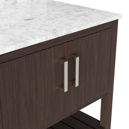 30-inch vanity with Carrara white marble countertop by Novatto, featuring a sleek bathroom accessory design.