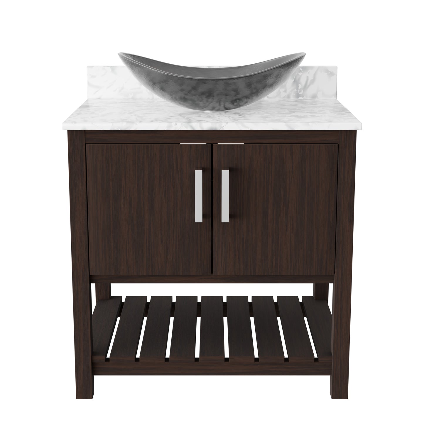 30-inch Novatto bathroom vanity with Carrara white marble counter and integrated sink, showcasing elegant design and craftsmanship.