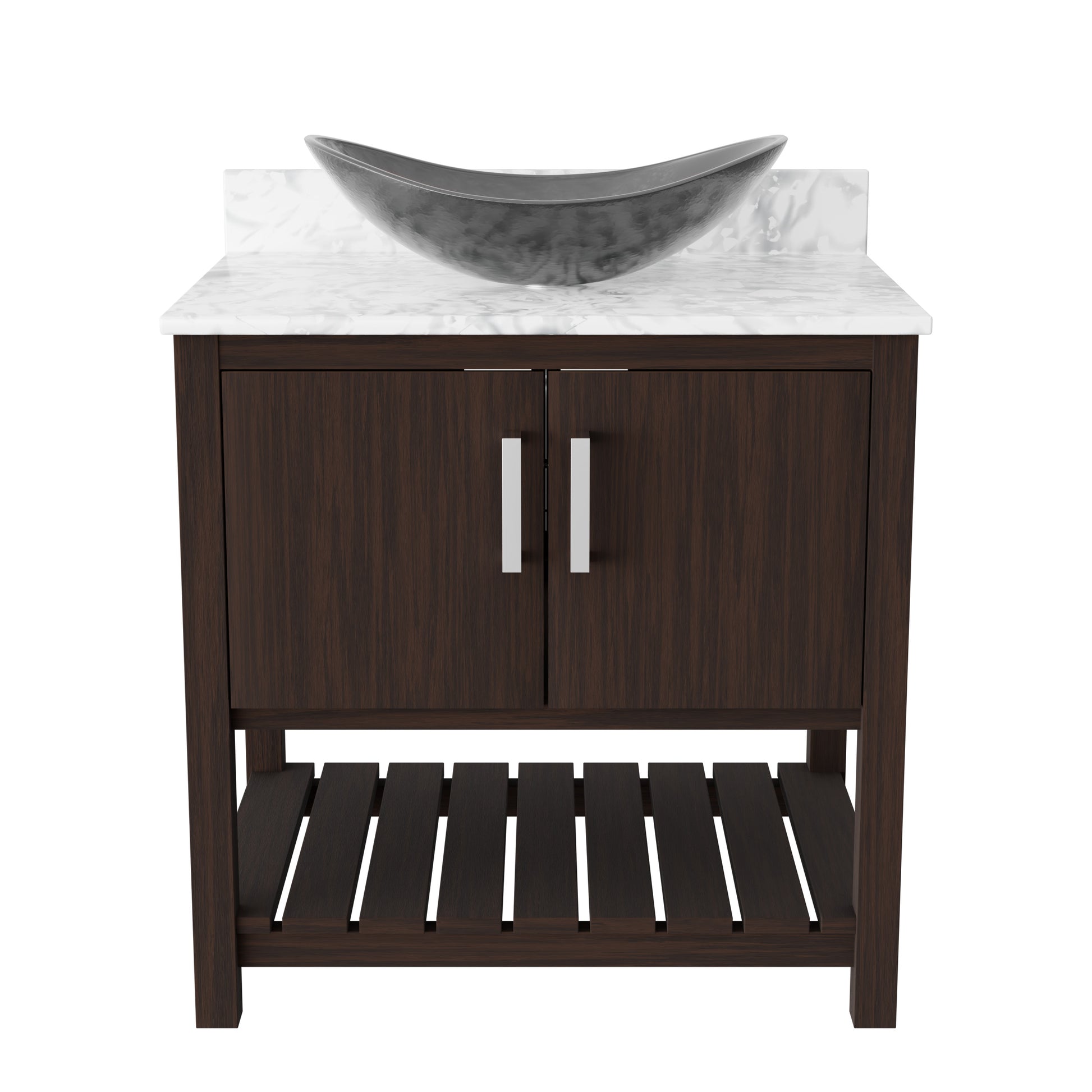 30-inch Novatto bathroom vanity with Carrara white marble counter and integrated sink, showcasing elegant design and craftsmanship.