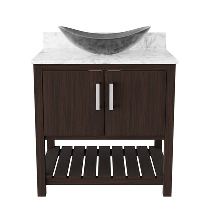 30-inch Novatto bathroom vanity with Carrara white marble counter and integrated sink, showcasing elegant design and craftsmanship.