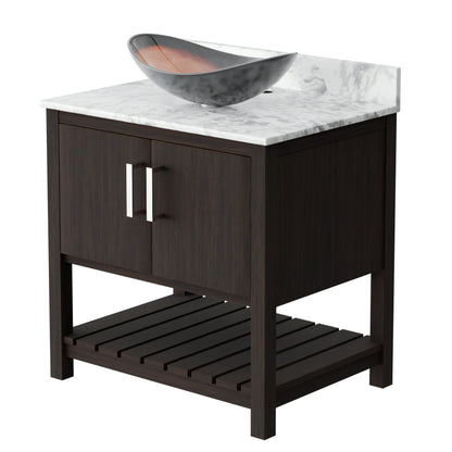 30-inch Novatto bath vanity with Carrara white marble counter and integrated sink, showcasing sleek design and elegant surface.