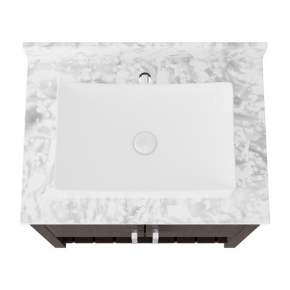 30-inch Novatto bathroom vanity with Carrara white marble counter and sink, showcasing sleek design and elegant natural stone surface.