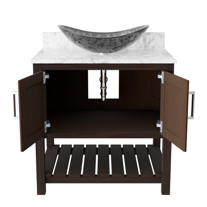 30-inch Novatto bath vanity with Carrara white marble counter and sink, showcasing sleek design and elegant surface details.