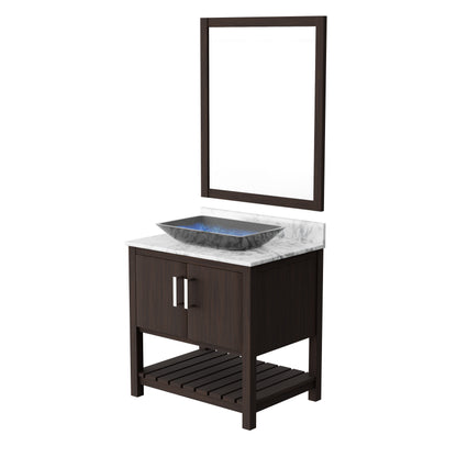 30-inch Novatto bath vanity with Carrara white marble counter and sink, featuring a modern design and polished finish.