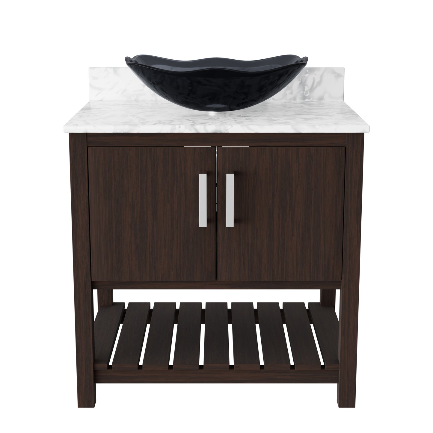 30-inch Novatto bath vanity with Carrara white marble counter and integrated sink, modern bathroom accessory.