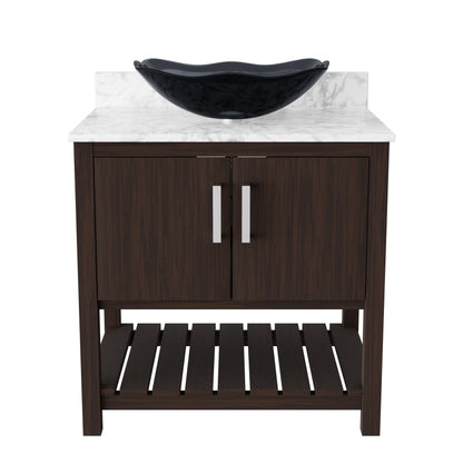 30-inch Novatto bath vanity with Carrara white marble counter and integrated sink, modern bathroom accessory.