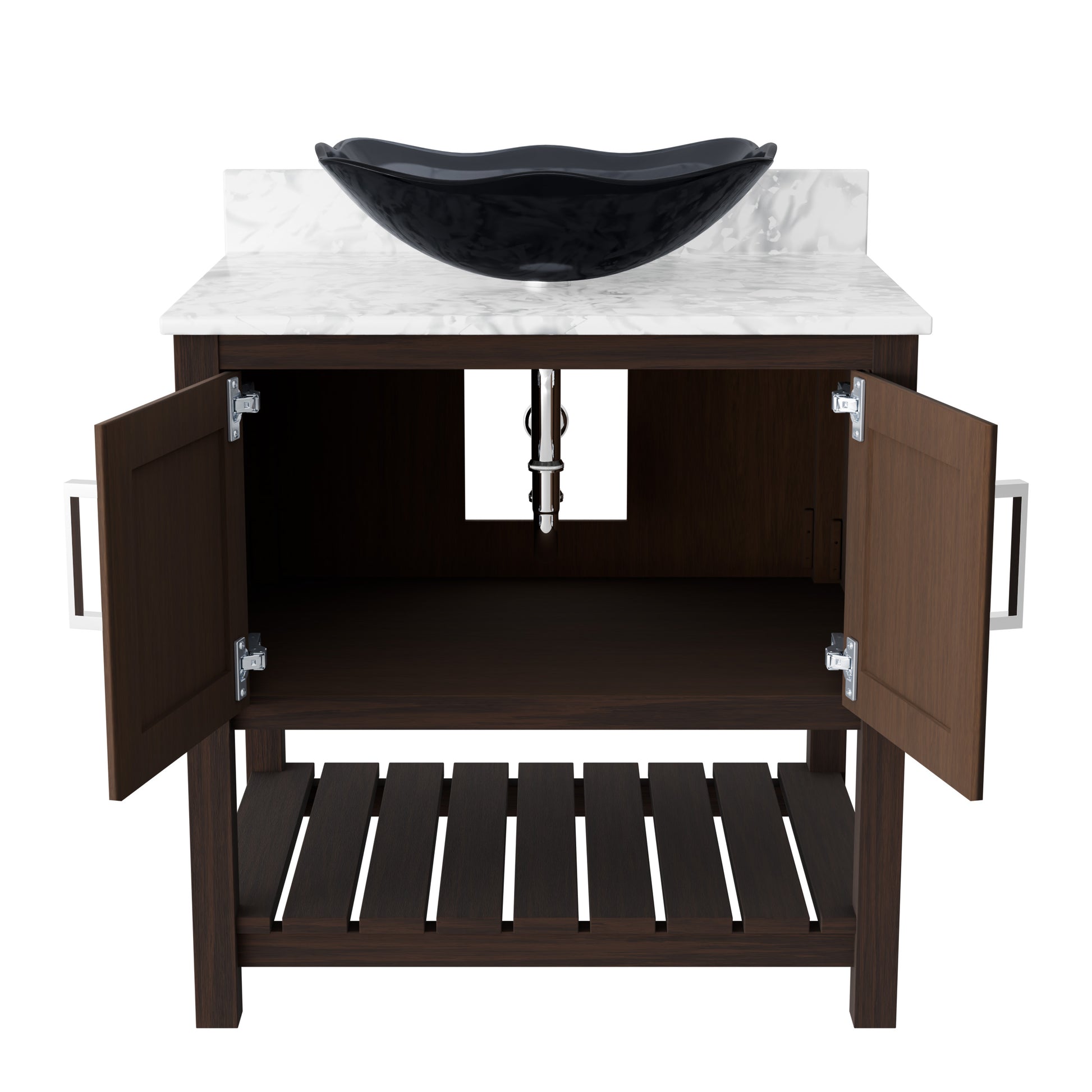 30-inch Novatto bath vanity with Carrara white marble countertop and integrated sink, modern bathroom accessory.