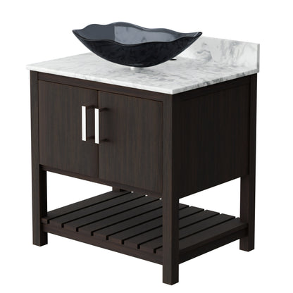 30-inch Novatto bath vanity with Carrara white marble countertop and integrated sink, showcasing elegant bathroom accessory design.