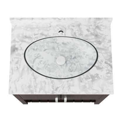 30-inch Novatto bath vanity with Carrara white marble counter and sink, showcasing sleek bathroom accessory design.