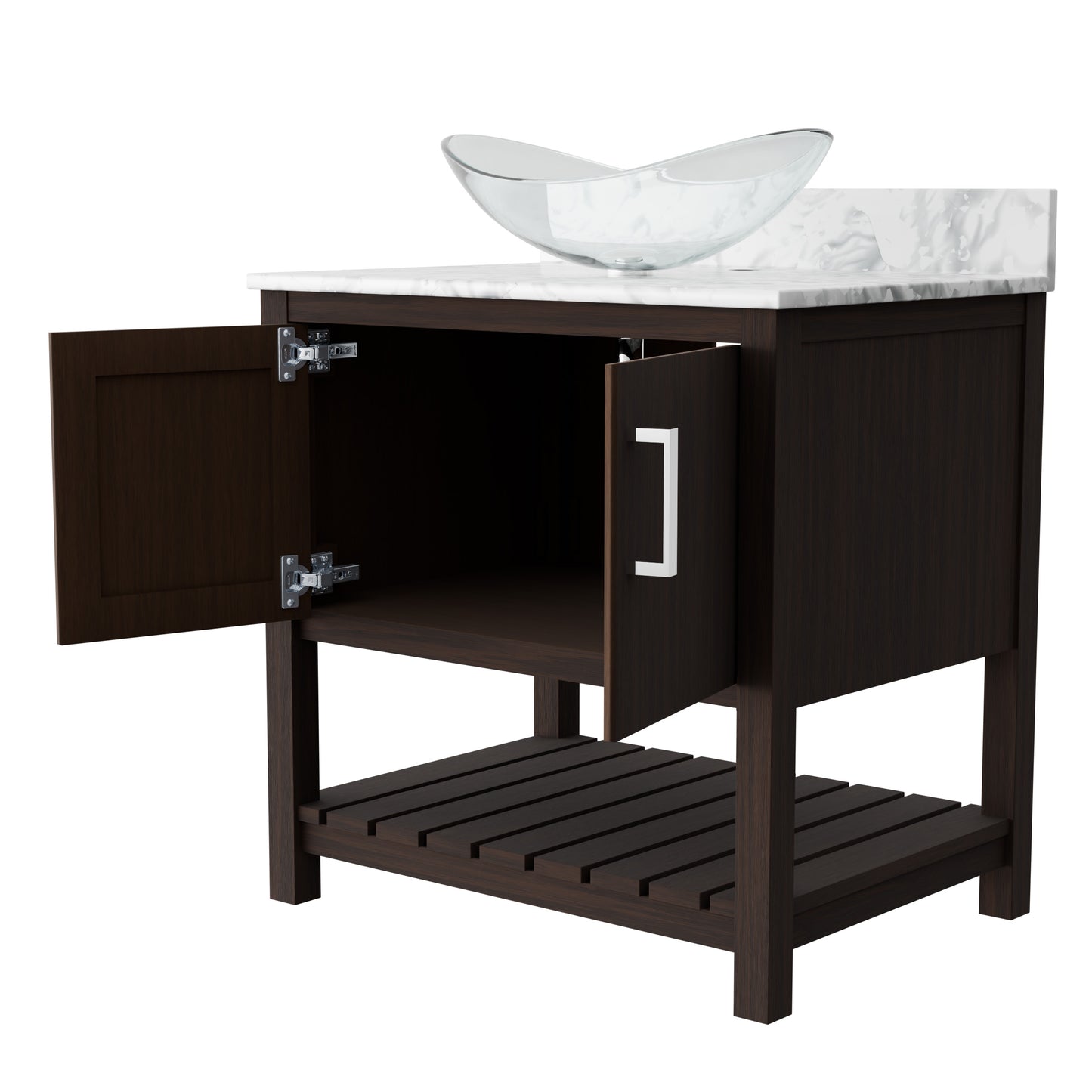 30-inch Novatto bath vanity with Carrara white marble countertop and sink, showcasing elegant white marble surface and modern design.