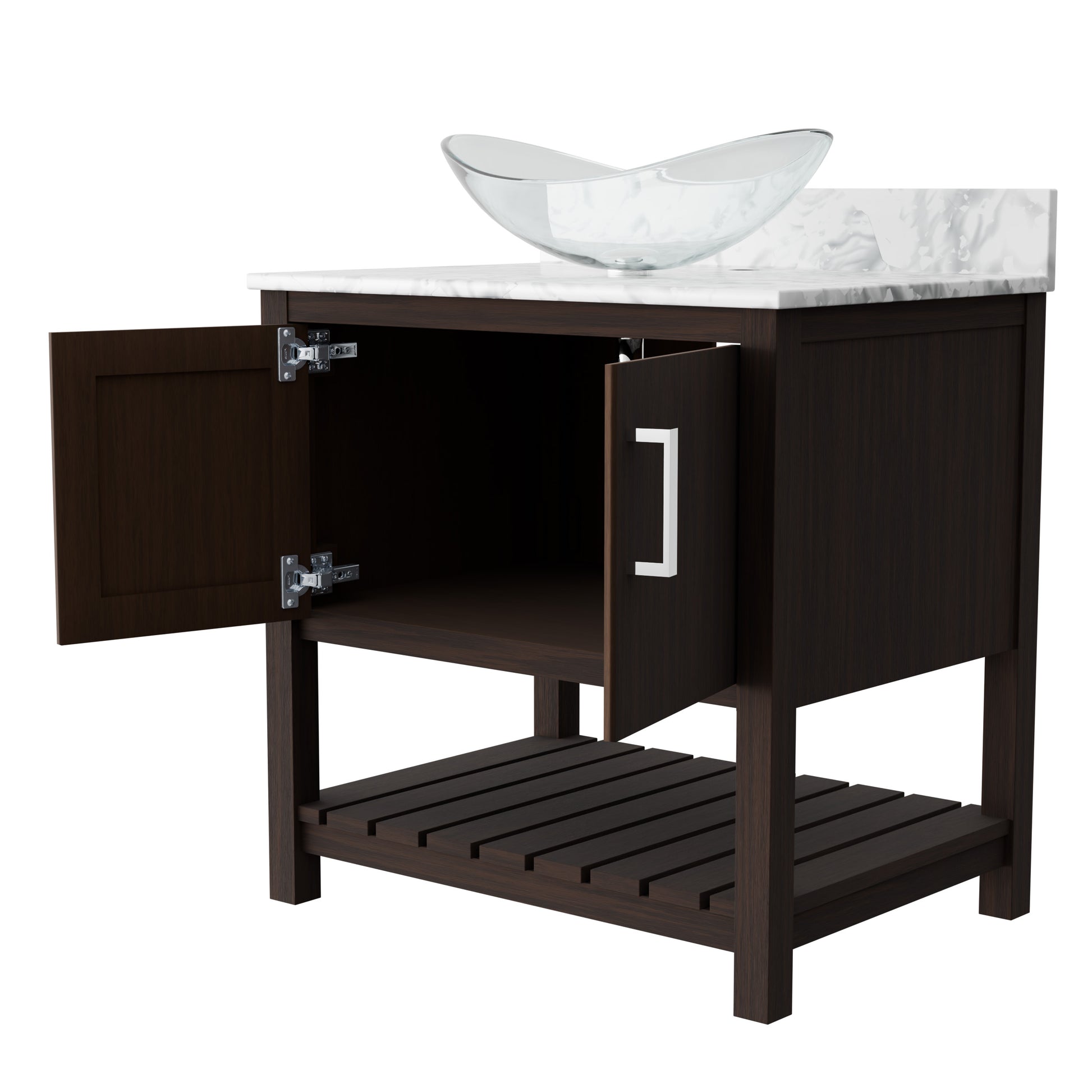 30-inch Novatto bath vanity with Carrara white marble countertop and sink, showcasing elegant white marble surface and modern design.