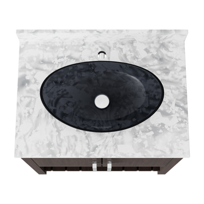 30-inch Novatto bath vanity with Carrara white marble countertop and integrated sink, showcasing a sleek bathroom accessory.