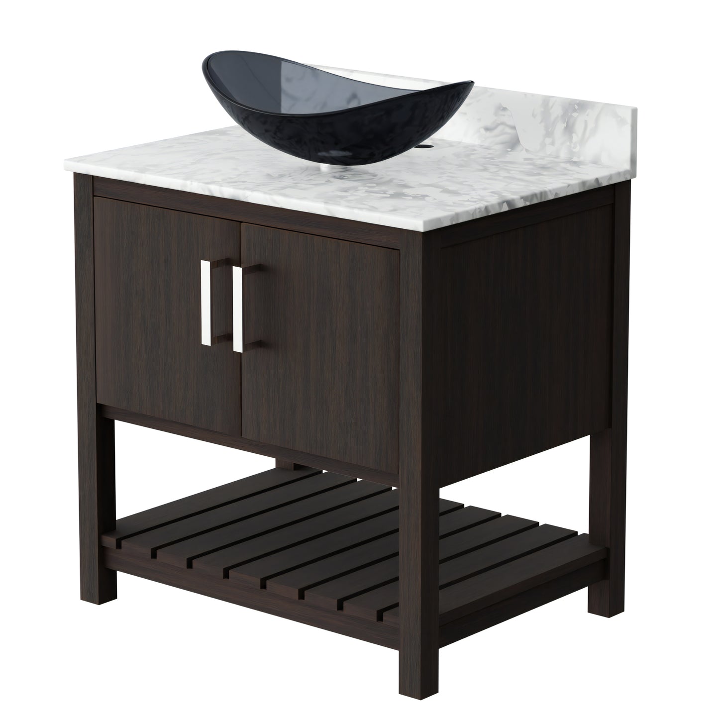30-inch Novatto bath vanity with Carrara white marble counter and integrated sink, showcasing elegant bathroom accessory design.