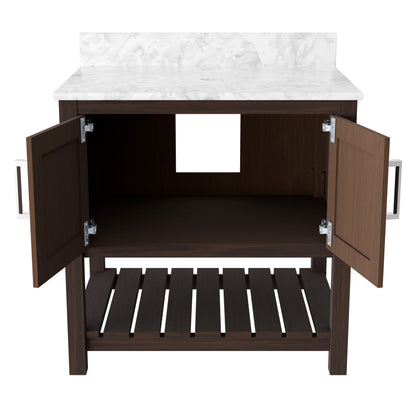 30-inch Novatto vanity with Carrara white marble countertop, featuring sleek modern design and clean lines.
