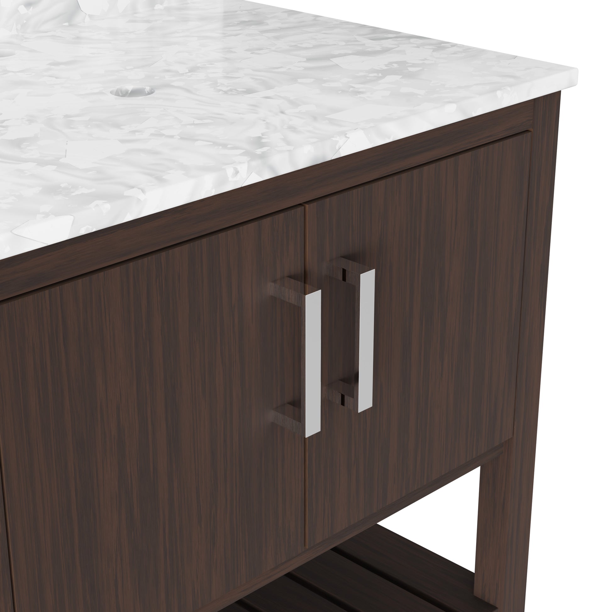 30-inch Novatto vanity with Carrara white marble countertop, showcasing sleek bathroom accessory design and elegant marble surface.