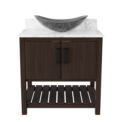 30-inch Novatto bath vanity with Carrara white marble counter and integrated sink, showcasing elegant bathroom fixture.
