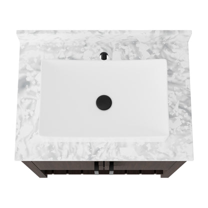 30-inch Novatto bath vanity with Carrara white marble counter and sink, showcasing a sleek bathroom accessory.