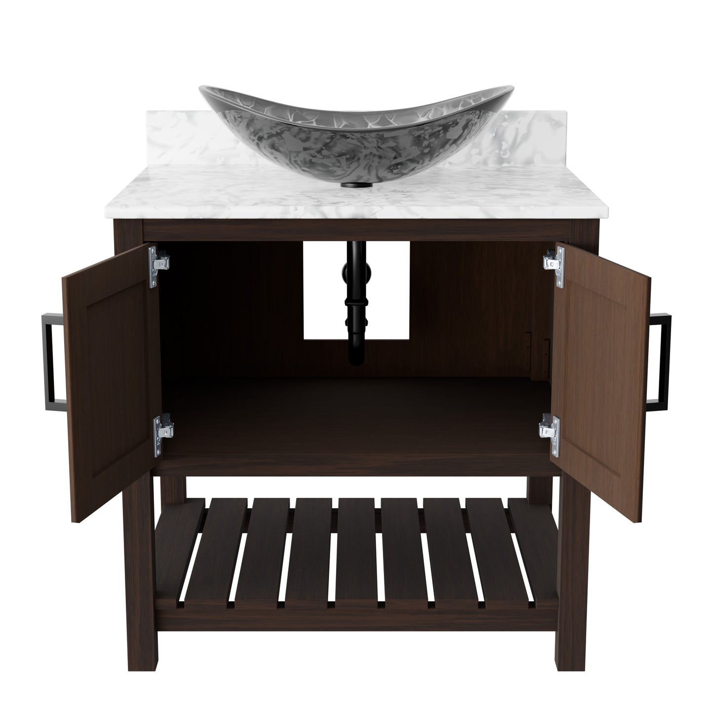 30-inch Novatto bath vanity with Carrara white marble countertop and integrated sink, featuring a sleek, modern design.