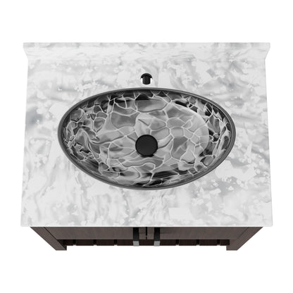 30-inch Novatto bath vanity with Carrara white marble counter and integrated sink, showcasing elegant bathroom accessory design.