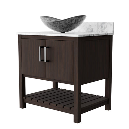 30-inch Novatto bath vanity with Carrara white marble counter and integrated sink, showcasing elegant bathroom accessory.