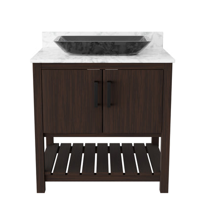 30-inch Novatto bath vanity with Carrara white marble countertop and integrated sink, showcasing elegant bathroom accessory design.