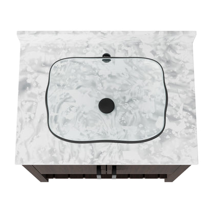 30-inch Novatto bath vanity with Carrara white marble counter and sink, showcasing elegant bathroom accessory design.