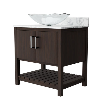 30-inch Novatto bath vanity with Carrara white marble countertop and sink, showcasing elegant bathroom accessory design.