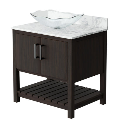 30-inch Novatto bath vanity with Carrara white marble countertop and sink, showcasing elegant bathroom accessory design.