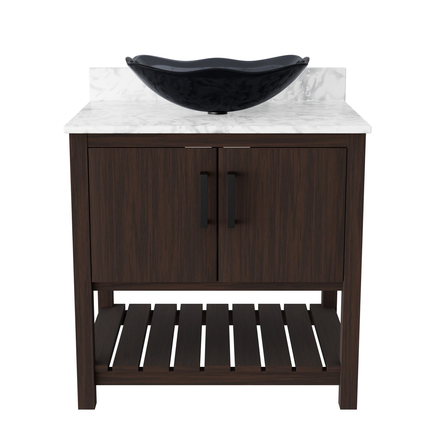 30-inch Novatto bath vanity with Carrara white marble counter and integrated sink, showcasing modern bathroom accessory design.