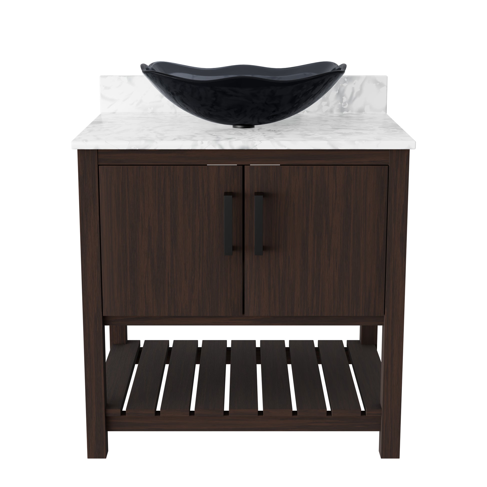 30-inch Novatto bath vanity with Carrara white marble counter and integrated sink, showcasing modern bathroom accessory design.