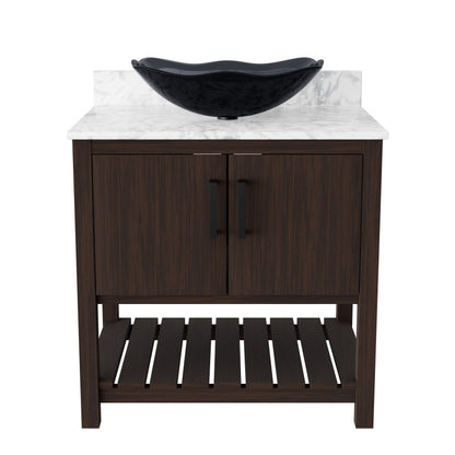 30-inch Novatto bath vanity with Carrara white marble counter and integrated sink, showcasing modern bathroom accessory design.