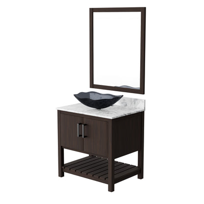 30-inch Novatto bath vanity with Carrara white marble countertop and integrated sink, modern bathroom accessory.