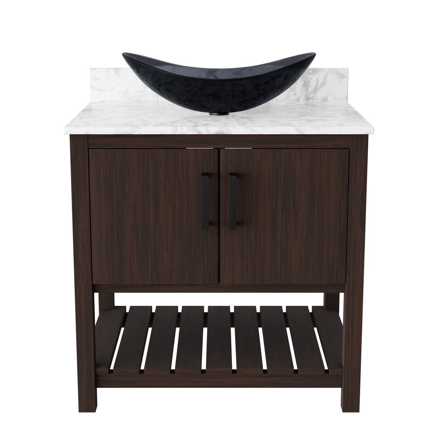 30-inch Novatto bath vanity with Carrara White marble counter and integrated sink, showcasing elegant bathroom accessory design.