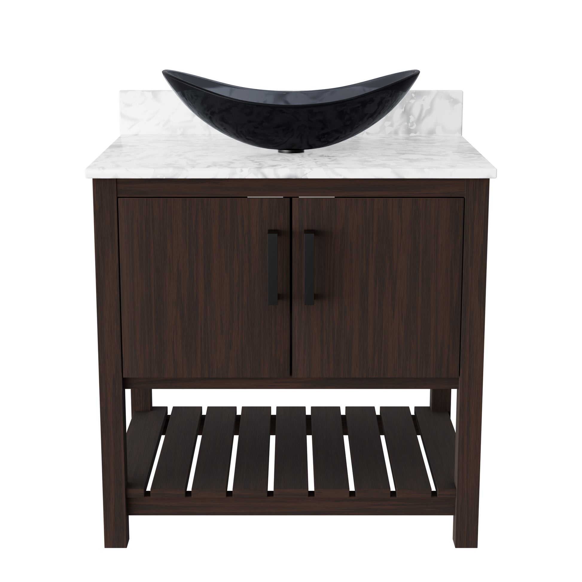 30-inch Novatto bath vanity with Carrara White marble counter and integrated sink, showcasing elegant bathroom accessory design.